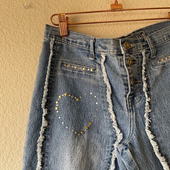 Vintage‎ y2k rhinestone heart detail wide leg jeans size 10 - Picture 3 of 9